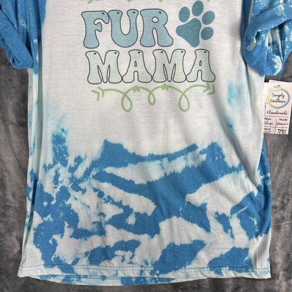 Women’s Dog Mom T Shirt “Fur Mama” Dog Lovers Blue Tye Dyed Shirt Adult Large - Picture 7 of 12
